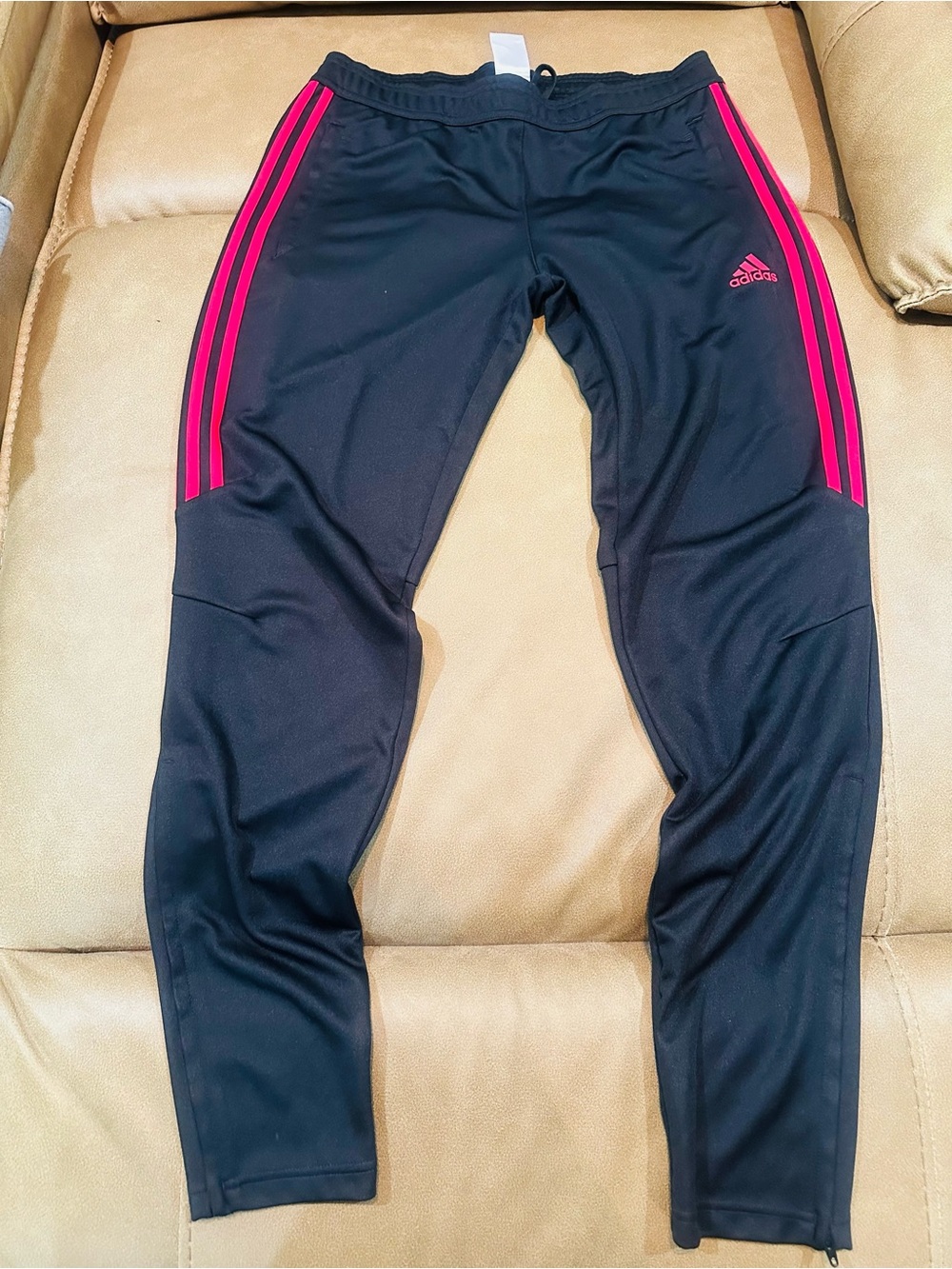 adidas Black Track Pants with Pink Stripe Accents (unisex)